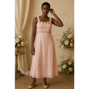 Age of Love by Nataya Romantic Pink Rose Embellished Midi Dress M